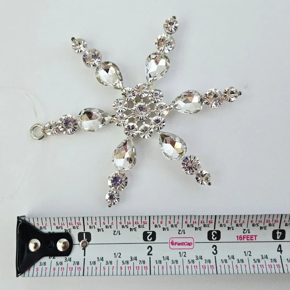 Beautiful Silver & Crystal Rhinestone Snowflake Christmas Ornament Star Sparkle